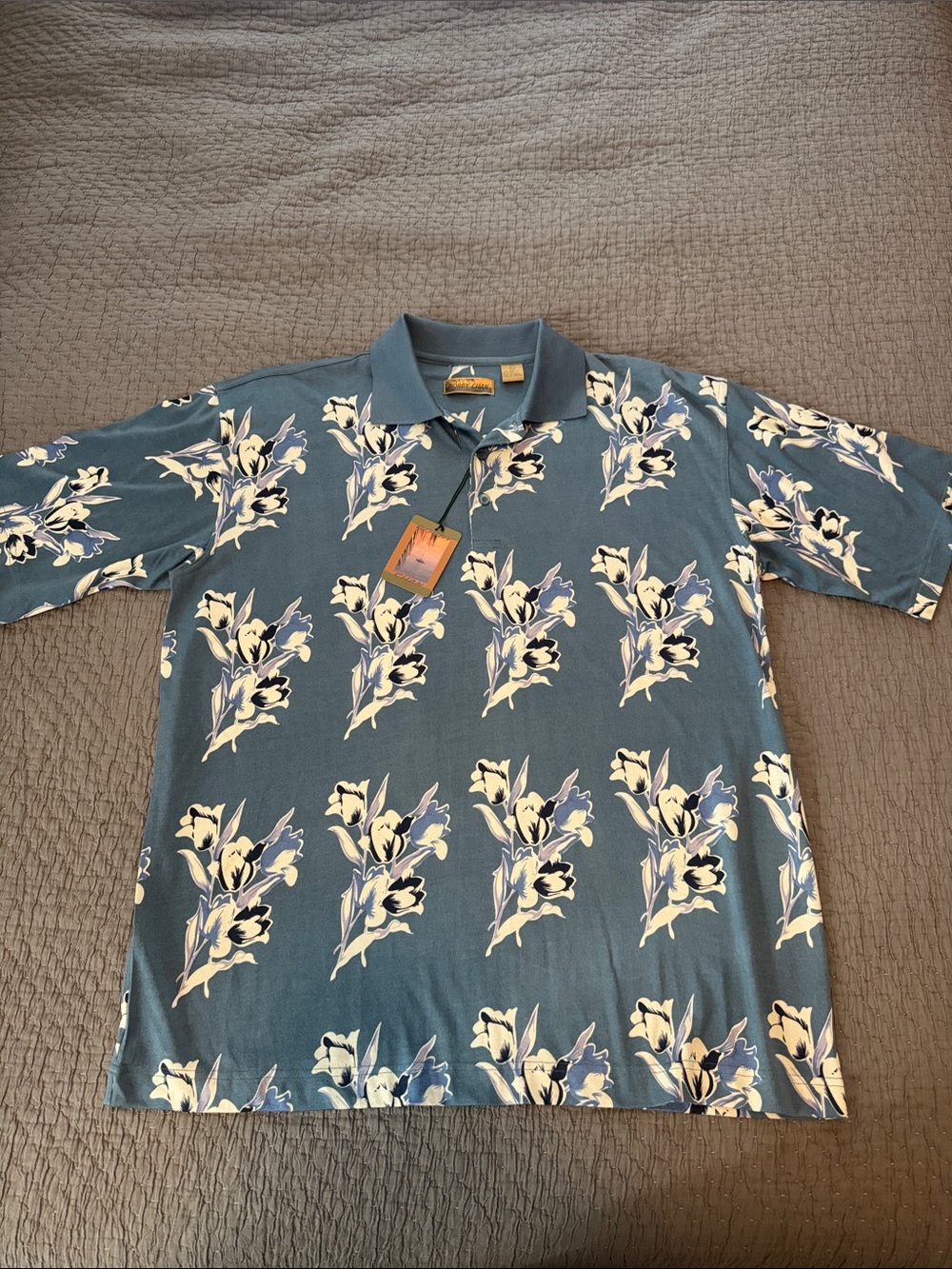 Bobby Chan Silk Polo Shirt w/ Flower Designs